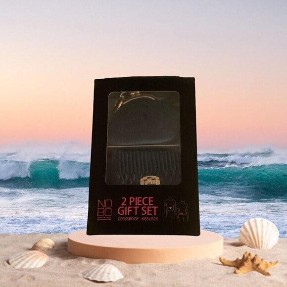 No Boundaries Crossbody Bag Kisslock Purse 2PC Set Blue Gold Silver Hardware - Picture 8 of 11